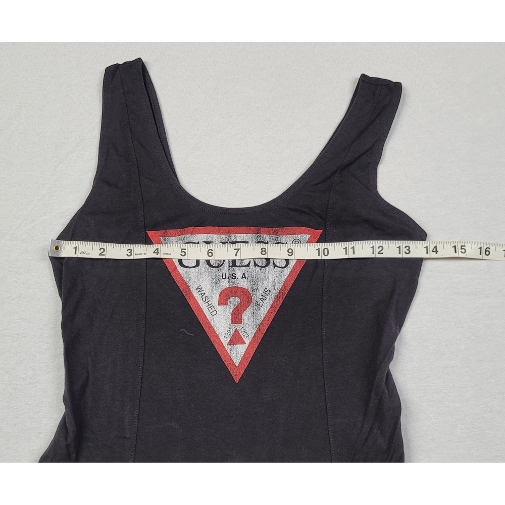 GUESS Black Scoop Neck Sleeveless Bodysuit Iconic Distressed Logo Womens Size S - Picture 10 of 10